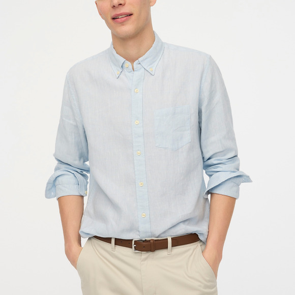 J.Crew Mens Shirt Long Sleeve Button Down Slim Fit Linen Blend Blue Size L NWT - Picture 1 of 9